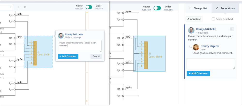 KiCad schematic and PCB layout annotations