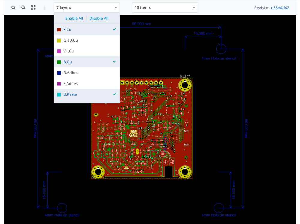 KiCad PCB layout view