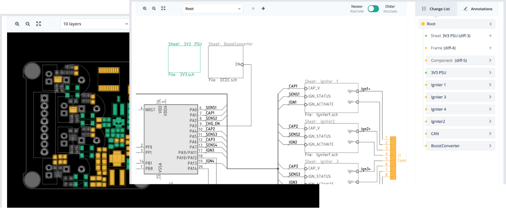 KiCad schematic and PCB layout diff